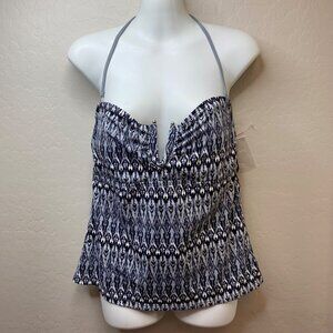 Ambrielle Womens Halter Tankini Swim Top Gray Black Ikat Pattern Size Large